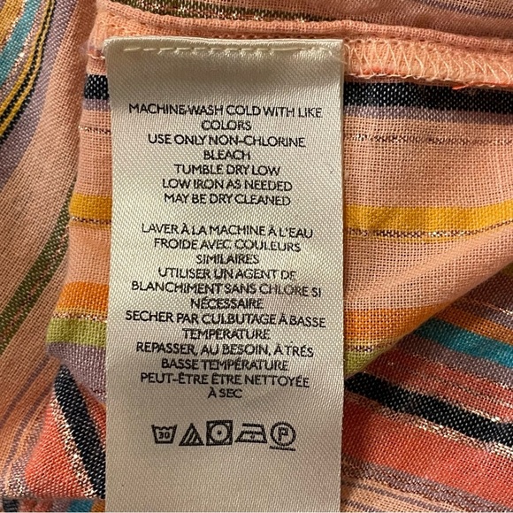 PILCRO by ANTHROPOLOGIE NWOT Long Sleeve Boyfriend Striped Shirt in Peach - Picture 9 of 10